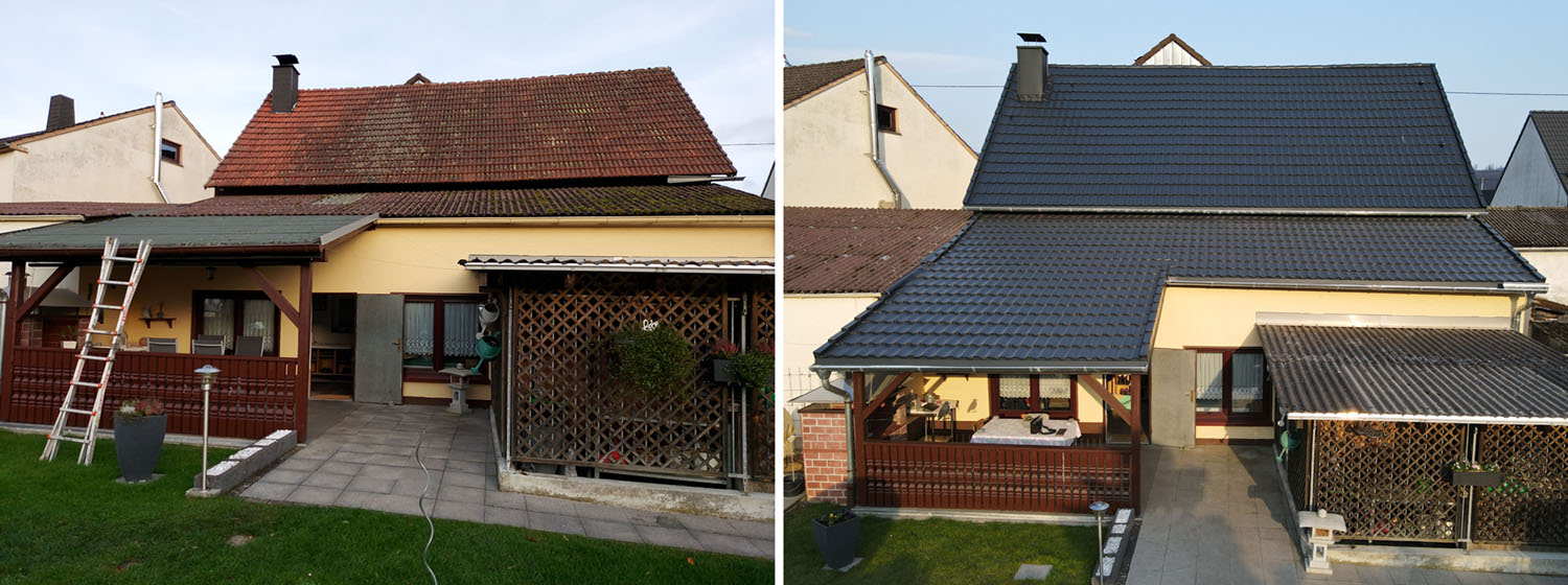 Hausdach Vergleich vorher / nachher